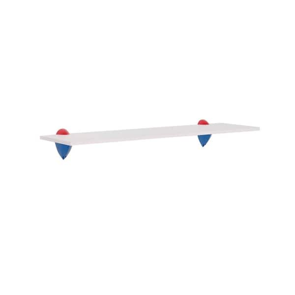 Wallscapes 23.625 in. W x 7.125 in. D Puzzle White Shelf with Jazzy Blue/Red Brackets Decorative Shelf Kit