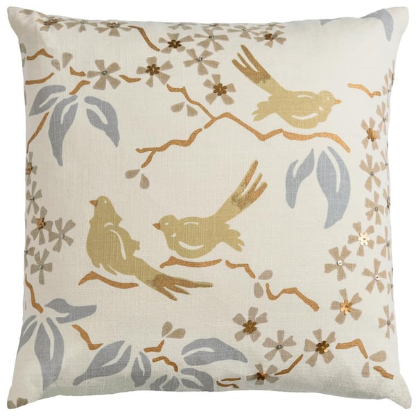 Unbranded Multicolor Floral Embroidered Cotton Poly Filled 18 in. X 18 in. Decorative Throw Pillow
