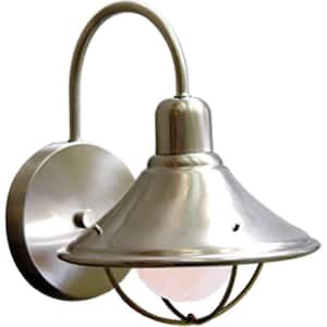 Brushed Nickel Hardwired Outdoor Barn Light Sconce with Steel Shade