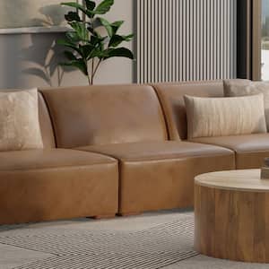 Rex 34 in. Armless Leather Rectangle Center Sofa Module in. Caramel Brown