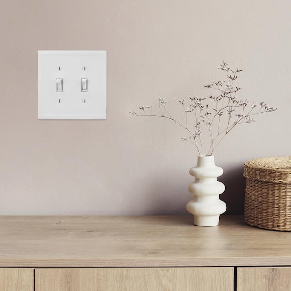 2 Gang - Bright White Toggle Stone Wall Plate (1 Pack)