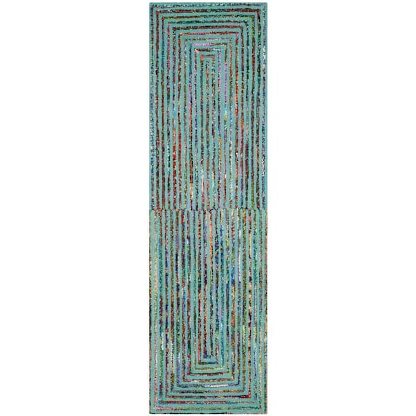 Nantucket Teal 2 ft. x 6 ft. Bohemian Border Runner Rug