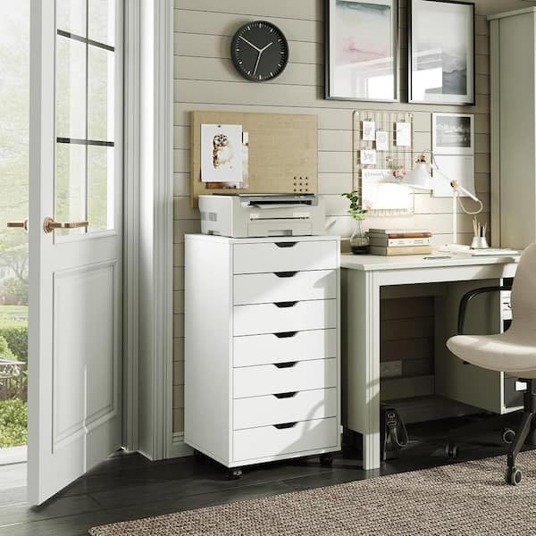 7-Drawer White Chest of Drawers, Storage Cabinet for Makeup, Tall Chest for  Closet and Bedroom(18.9 in. W x 34.5 in. H) SXB007WH - The Home Depot