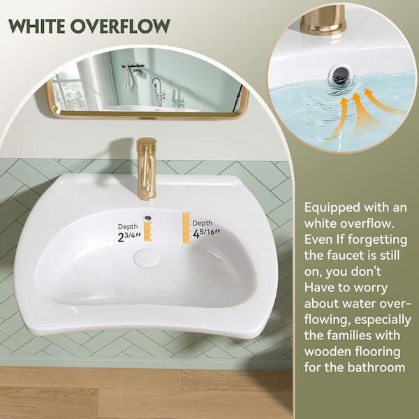 Zeafive 24 in. ADA Compliant Ceramic Sink Wall-Hung Accessible