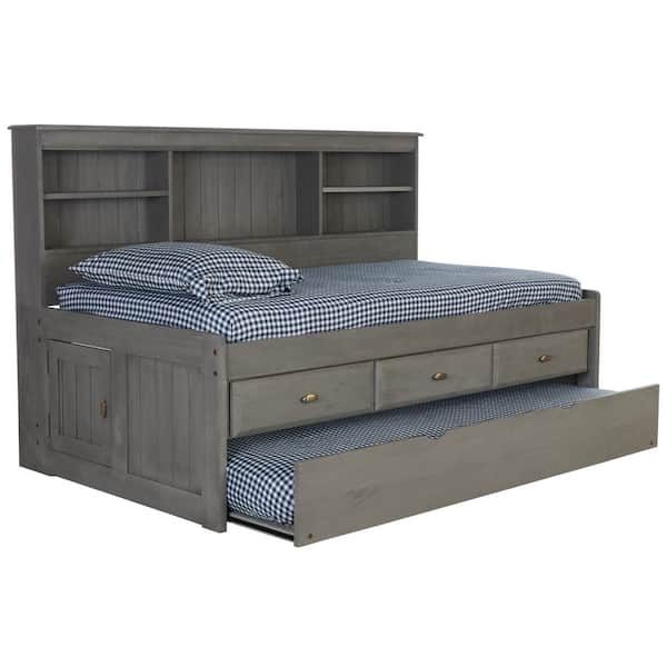 Twin Size Trundle Bed 83222, White Twin Trundle Bed With Bookcase
