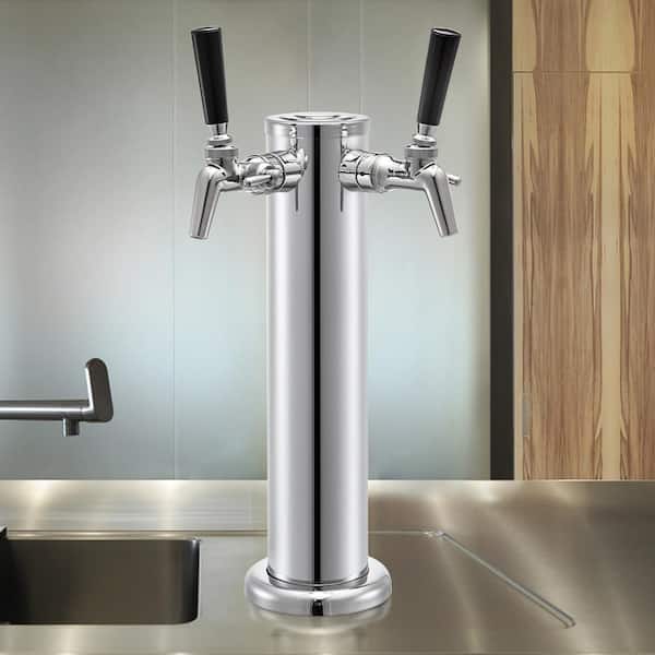 Beer Tower Dispenser,Stainless Steel Silver Adjustable Draft Beer Tower Dispenser Faucet Tap Set Double Faucet 