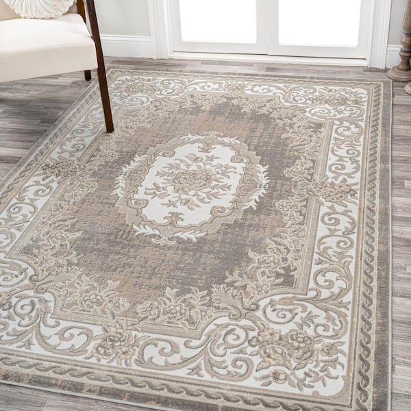 Rosalia Cottage Medallion Gray/Ivory 8 ft. x 10 ft. Area Rug