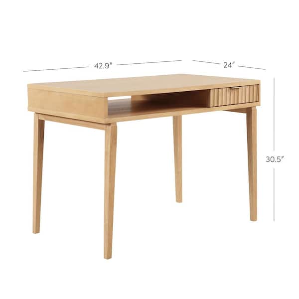 Nathan James Jasper 31 in. Small Home Office Desk with Storage Bohemian Writing Desk with Drawer and Open Cubby Natural Brown 51801