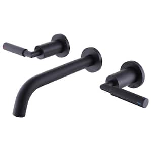 Double Handle Wall Mounted Bathroom Faucet with Modern 3-Hole Brass Bathroom Basin Taps in Matte Black
