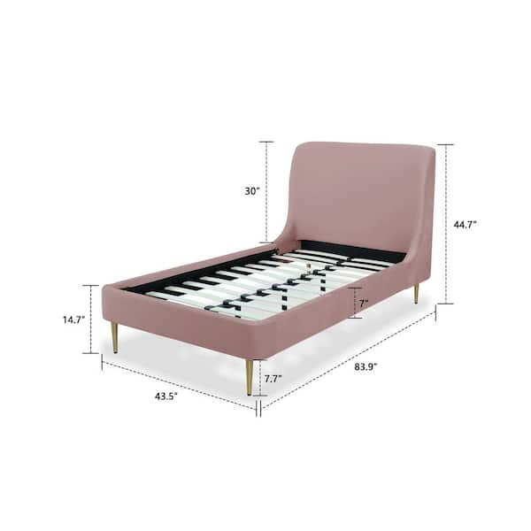 Heather 43.5 in. W Blush with Gold Legs Velvet Hardwood Frame Twin Platform  Bed