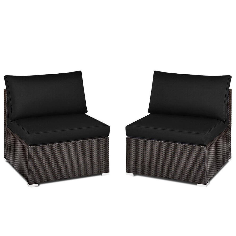Black and Brown Rattan Armless Outdoor Sectional Sofa