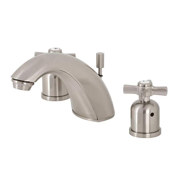 Kingston Brass Millennium 8 in. Widespread 2-Handle Bathroom Faucets with Plastic Pop-Up in Brushed Nickel