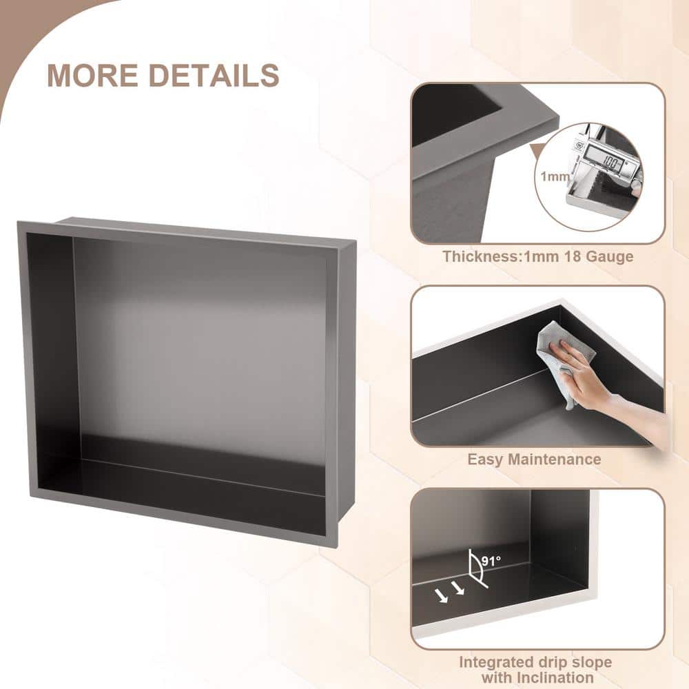 17" x 15" Black Stainless Steel Rectangular Shower Niche