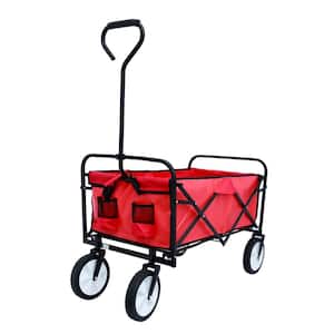 3.63 cu. ft. Red Fabric Outdoor Folding Wagon Large Capacity Folding Beach Wagon Shopping Steel Garden Cart