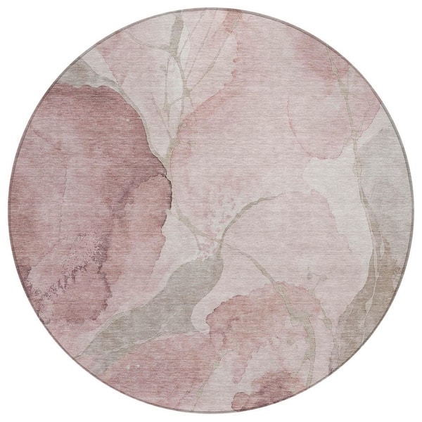 Chantille Machine Washable Indoor/Outdoor Abstract ACN3037 Mauve 8 ft. x 8 ft. Round Rug