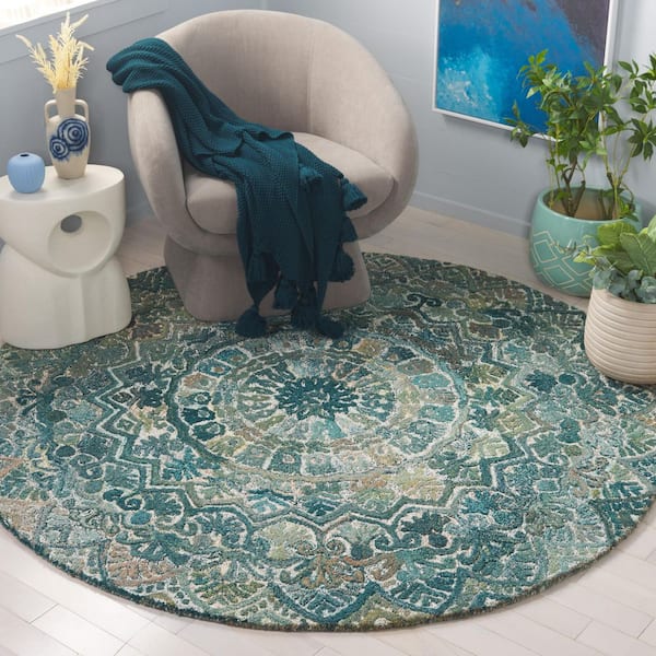 Marquee 6 ft. x 6 ft. Aqua/Green Oriental Round Rug