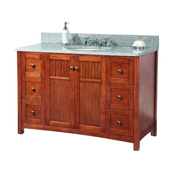 Home Decorators Collection Knoxville 49 in. W x 22 in. D Vanity in Nutmeg with Granite Vanity Top in Rushmore Grey with White Sink