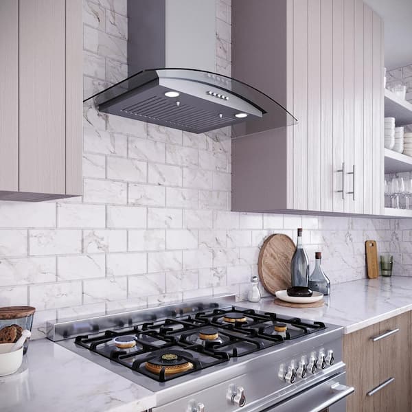 Streamline Belluno 30-in 220-CFM Convertible Brushed Stainless Steel Wall-Mounted Range Hood with Charcoal Filter | T-883-1-CL