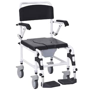 Accessibility Commode Wheelchair,Rolling Shower Wheelchair with 4 Castor Wheels,Detachable Bucket, & Waterproof in Black