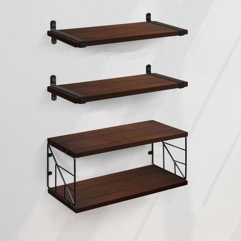16.5 in. W x 6 in. D Decorative Wall Shelf, Rustic Brown Floating Shelves f
