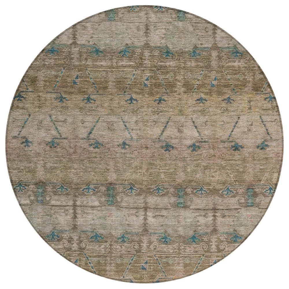 Chantille Machine Washable Indoor/Outdoor Abstract ACN2724 Brown 8 ft. x 8 ft. Round Rug price history on PriceWatchPro