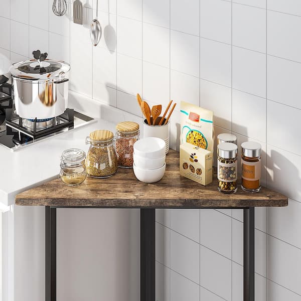 Corner Shelf Accent Table, 25.59 in. Triangle Gray End Side Tables with Metal Frame for Small Space, Corner Cabinet
