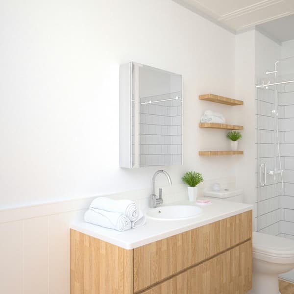 TaiMei 20 in. x 26 in. Frameless Recessed or Surface-Mount Beveled Single Mirror Bathroom Medicine Cabinet
