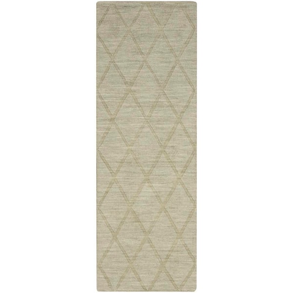 Wool Haven Sage 2 ft. x 6 ft. Diamond Contemporary Runner Area Rug