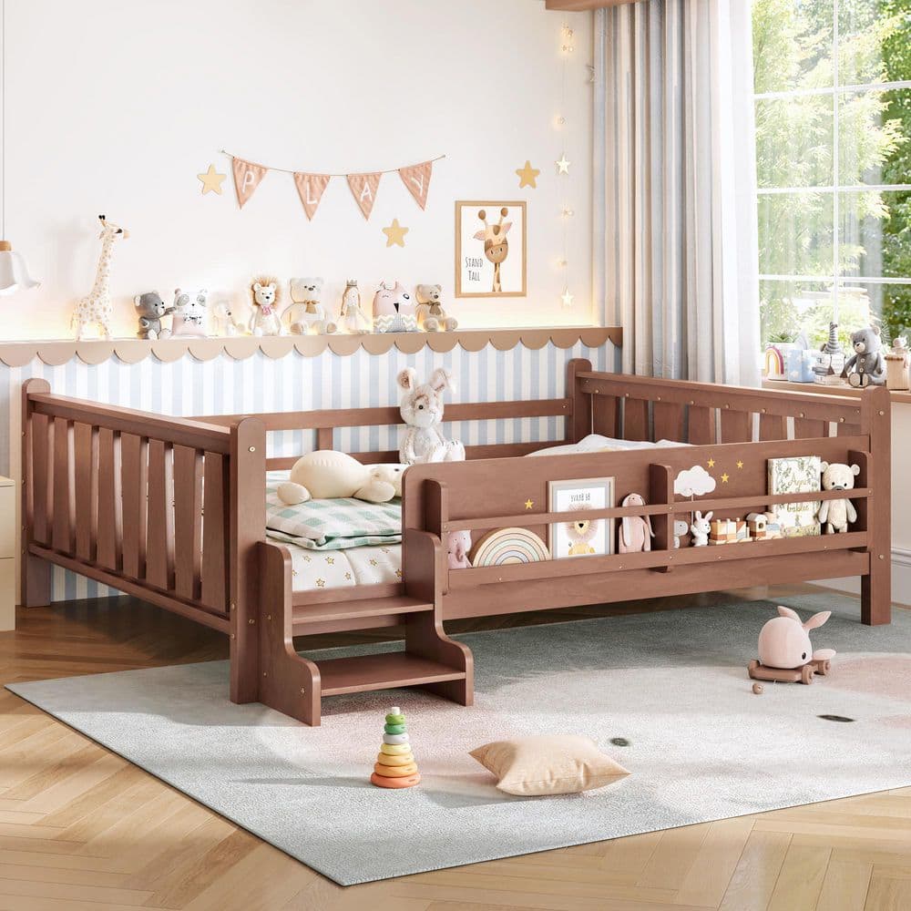 Natural Queen Size Kids Bed with Storage Bookcases,cute Stairs and Guardrails price history on PriceWatchPro