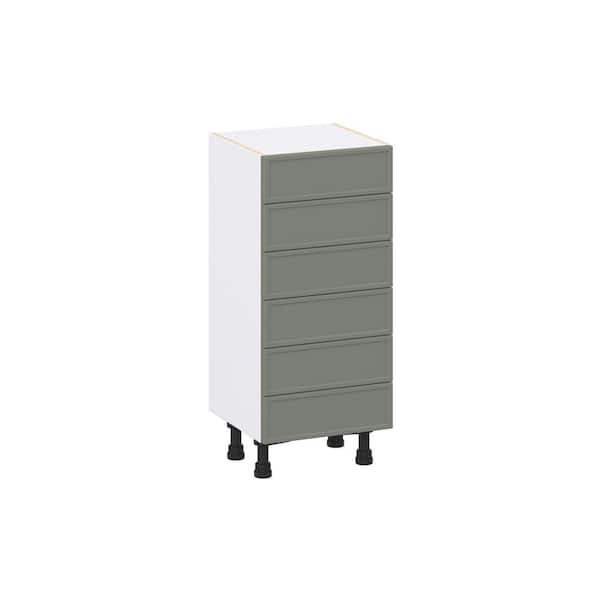 Fairview 15 in. W x 14 in. D x 34.5 in. H Assembled Slim Shaker Drawer Base Kitchen Cabinet in Moss Green with 6-Drawers
