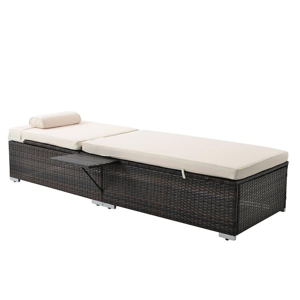 Beige Polyester Ottoman Chaise Lounge for Small Space with Pillow OSB4039 -  The Home Depot