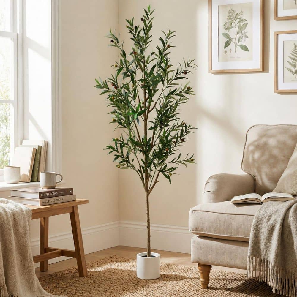 XRAMFY Faux 6.6 ft. Artificial Olive Tree in Pot for Indoor