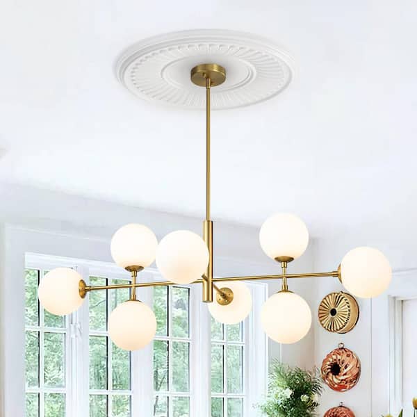 Dimma 8-Light Gold 43 in. W Large Linear Chandelier for Kitchen Island with Opal Glass Shade (Bulb Not Included)