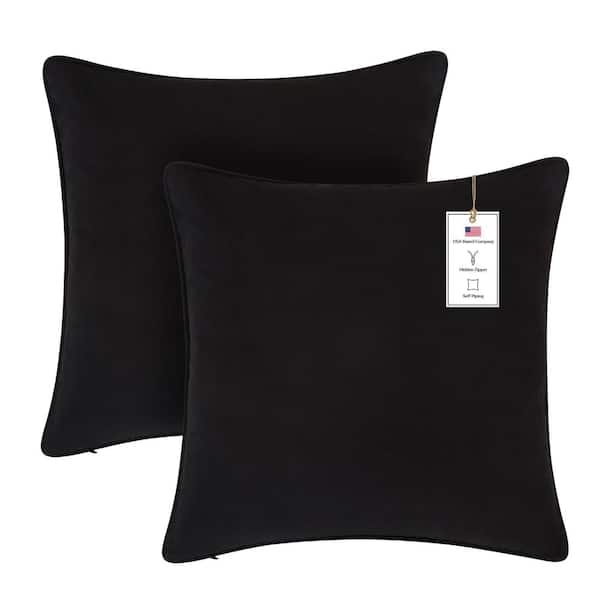 A1 Home Collections A1HC Black Velvet Decorative Pillow Cover ((Pack of 2)) 18 in. x 18 in. Hidden YKK Zipper, Throw Pillow Covers Only