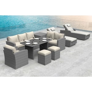 Taylor Frost 10- Piece Wicker Patio Conversation Set with Beige Cushions