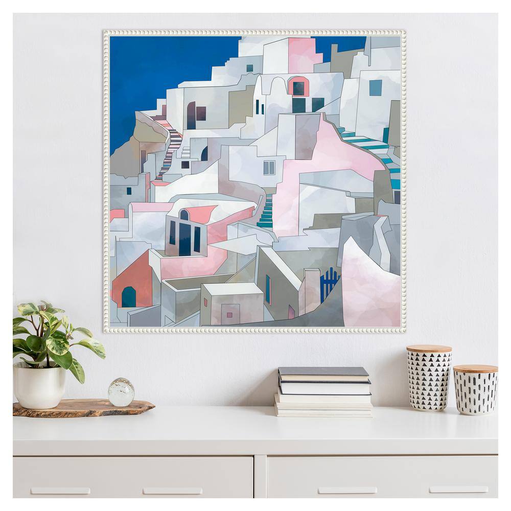 Santorini Seashore Abstract Canvas Print with Beaded Frame, 30" x 30"