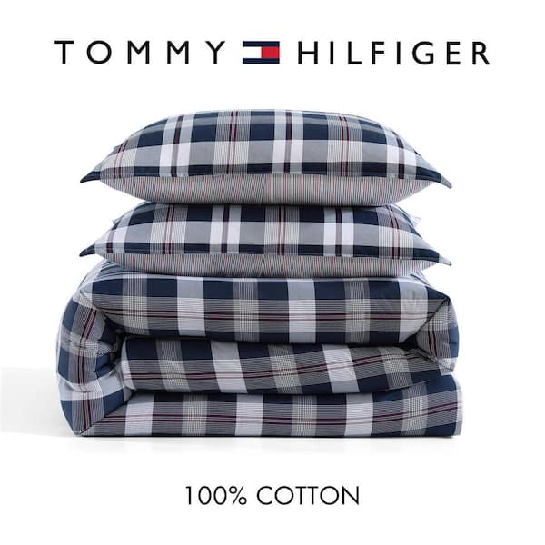 トミーヒルフィガー⚫︎カナダ⚫︎フラワー×ストライプ⚫︎掛け布団⚫︎枕カバー⚫︎Queen Tommy Hilfiger Dream Madras 3-Piece White/Night Skyblue/Red Plain