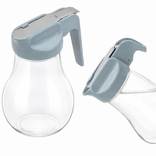 13 oz. Blue Glass Syrup Dispenser with Retracting Spout, Handle, and Wide Mouth for Easy Pouring