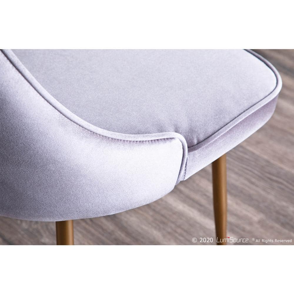Set of 2 Gray Velvet Upholstered Dining Chairs with Gold Tapered Legs