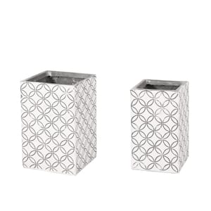 Wolfeboro 20 in. and 18.5 in. Tall White with Gray Lightweight Concrete Outdoor Planter Set (2-Pack)