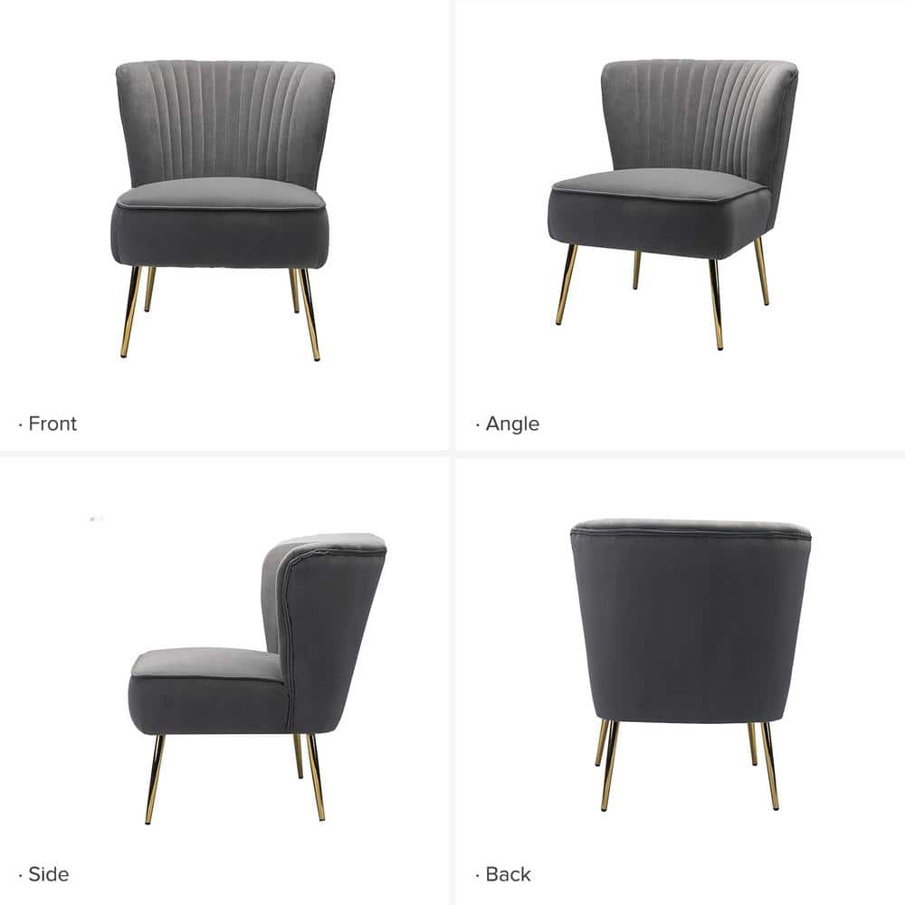 Gray Velvet Slipper Accent Chair with Gold Legs