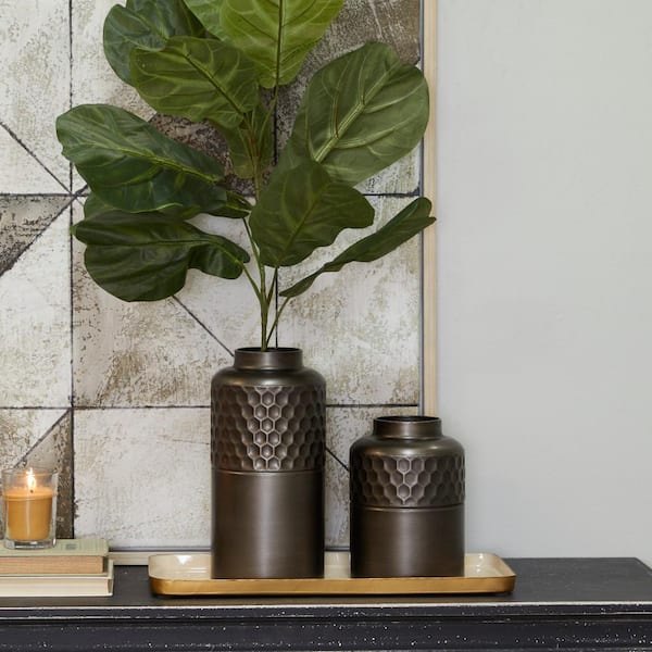 Litton Lane 12 in., 8 in. Brown Metal Decorative Vase (Set of 2)