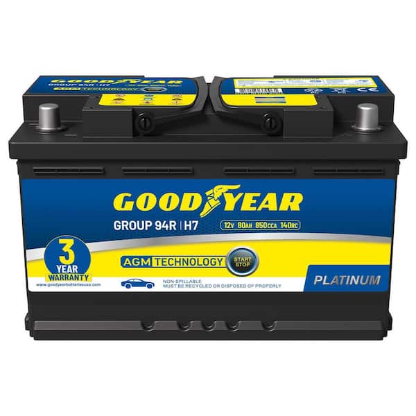 94R-H7-AGM BCI Group Size 94R 12-Volt 80 AH, 140RC, 850 CCA Rechargeable AGM Maintenance Free Automotive Battery