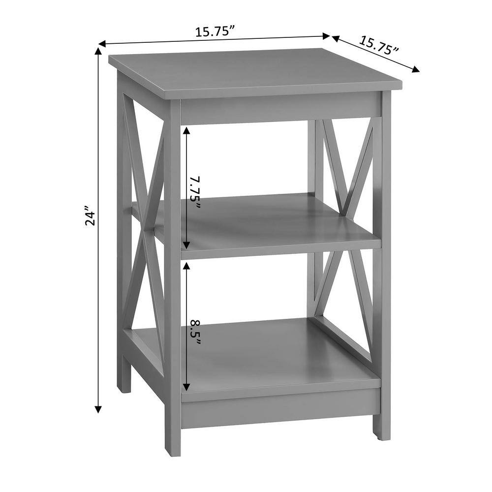 Gray MDF 3-Shelf Rectangular End Table