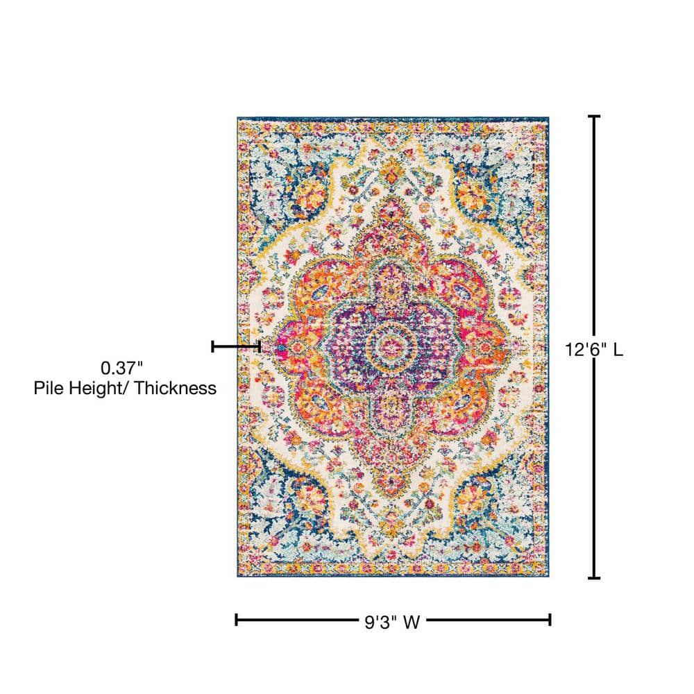 Elaziz Blue and Orange Medallion Synthetic Area Rug, 9' x 12'6"