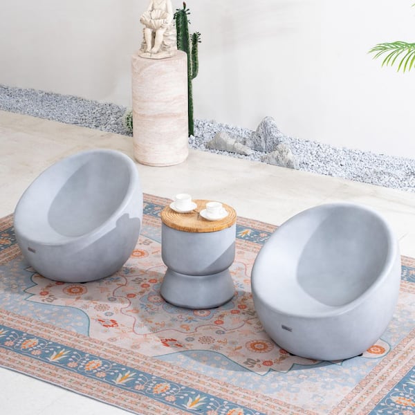 3-Piece Terrafab Faux Stone Outdoor Patio Conversation Set With Ice Bucket