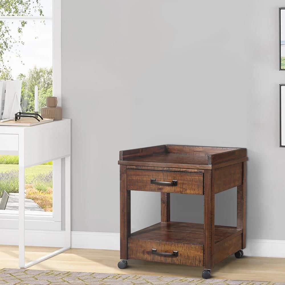 Baldridge Rustic Brown Wood Printer Stand with Storage and Casters