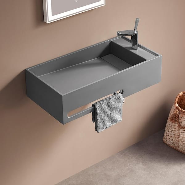 Serene Valley SVWS604-32WH 32 in. Wall-Mount Solid Surface Bathroom Sink with Built-in Towel Bar Sink Finish: White