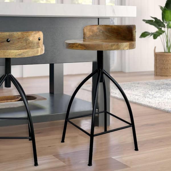 The Urban Port 28 5 In H Brown And, Wood And Metal Swivel Bar Stools With Backsplash