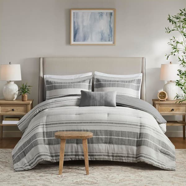 Madison Park Nico 4-Piece Grey/Multi Cotton Full/Queen Comforter Set